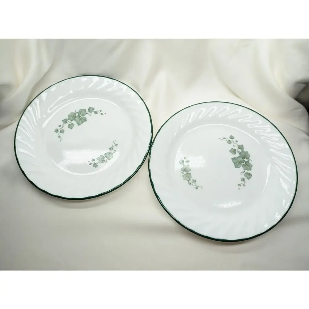 Set of 4 Corelle Callaway Ivy Dessert Salad Dessert Plates Swirl Green Rim 7